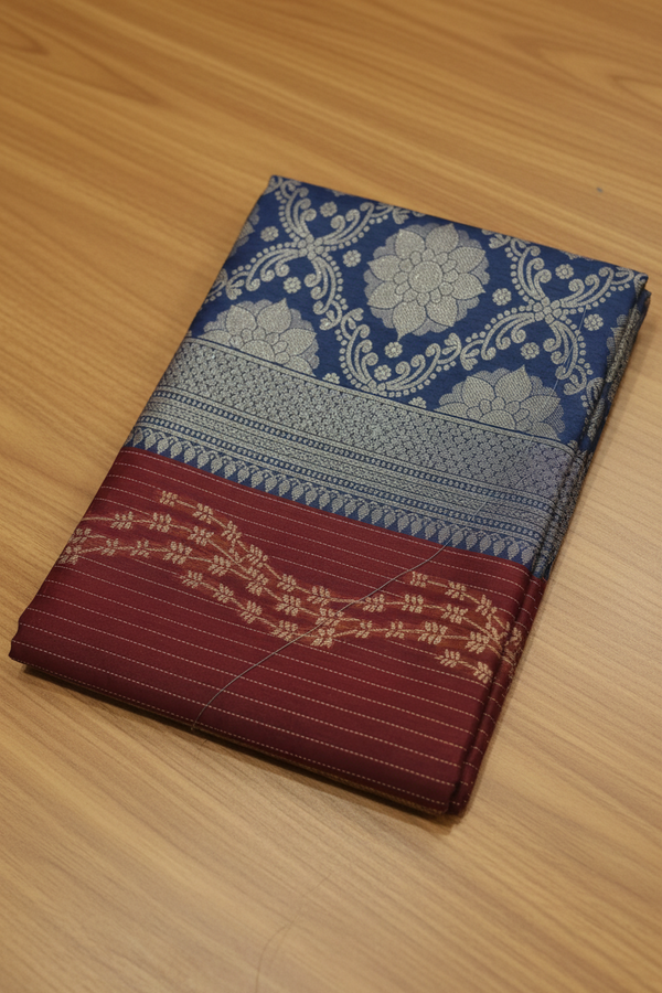 Kota thread silk cotton saree - Maroon and Blue