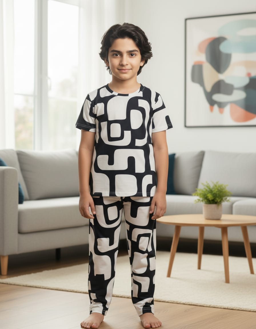 Fine print cool cotton set -  Black and White