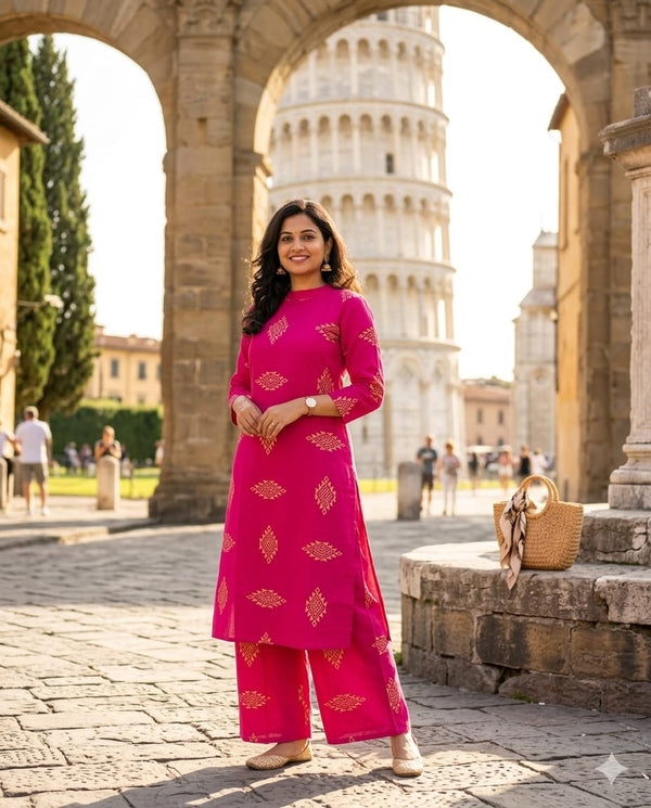 Pink printed cotton coord set