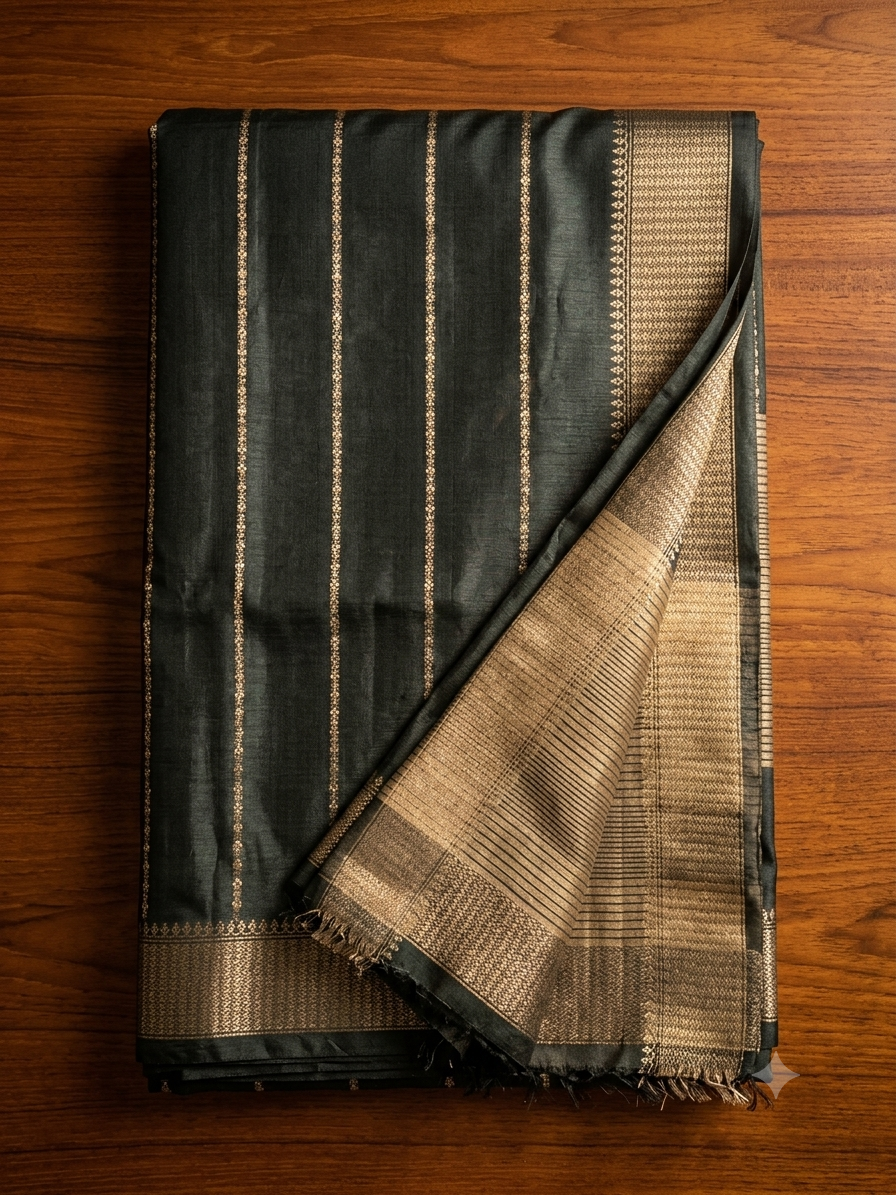 Black and Golden stripped Liva saree