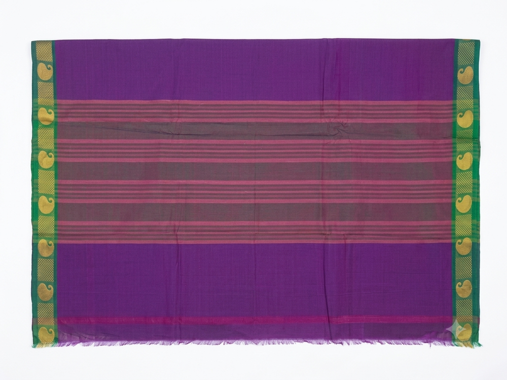 Handloom Cotton Saree with Zari Border – Purple & Green Zari border - Without Running blouse