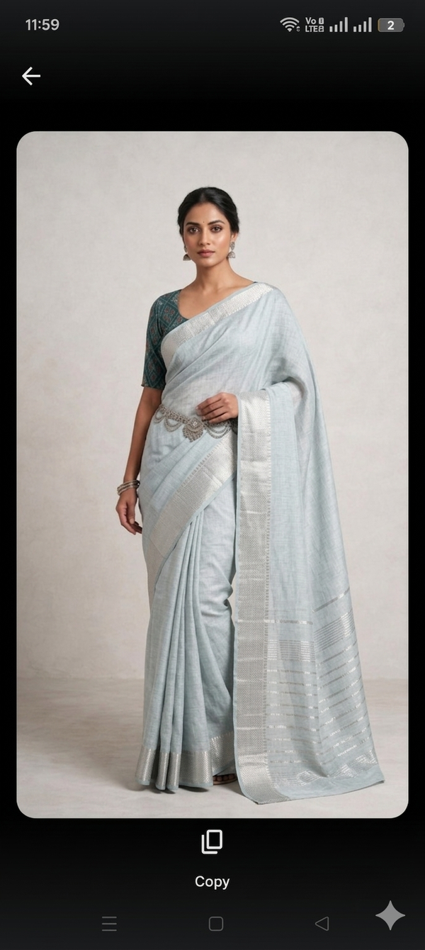 Soft linen saree with Designer blouse