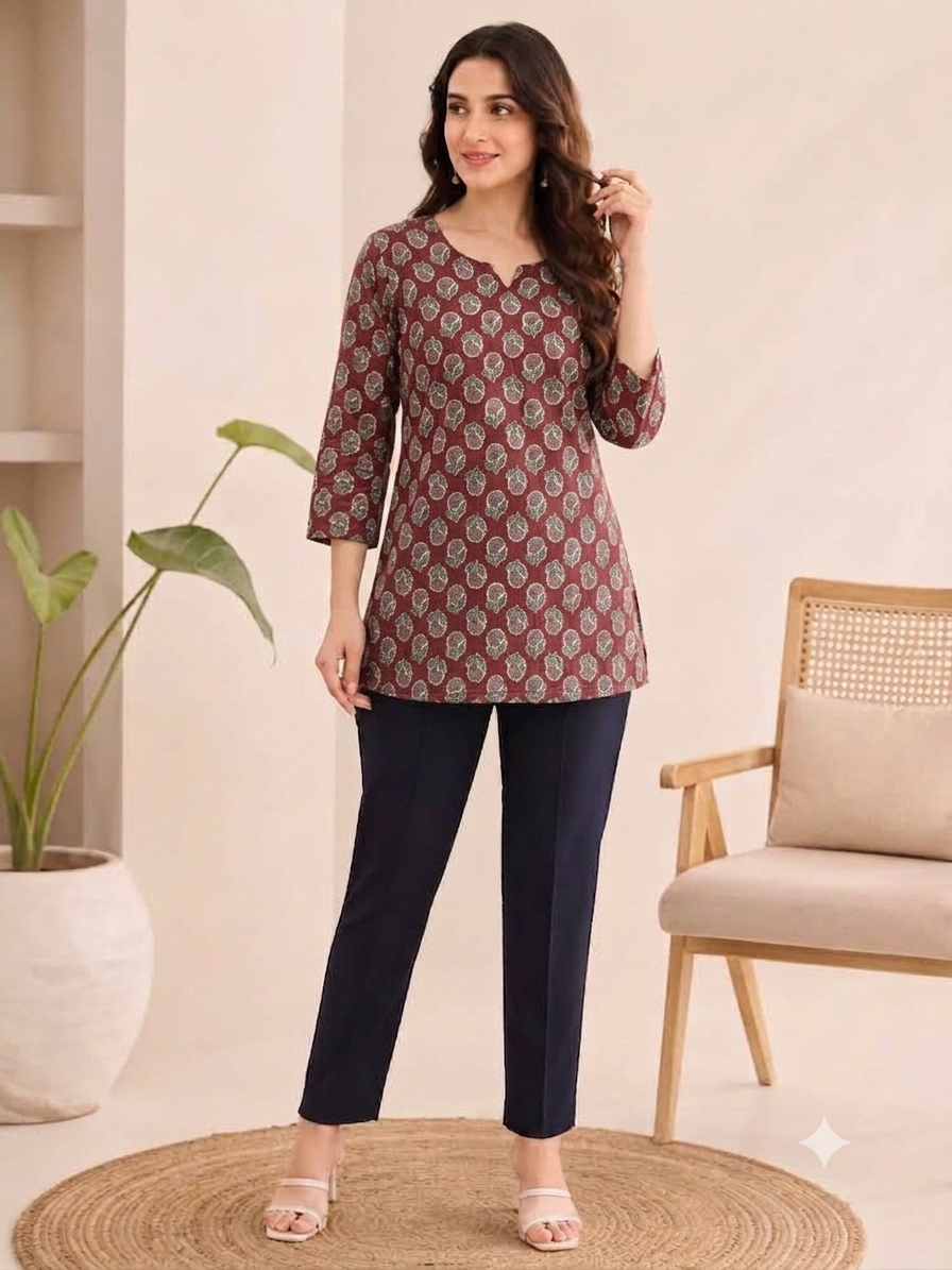 Maroon Floral Printed Tunics