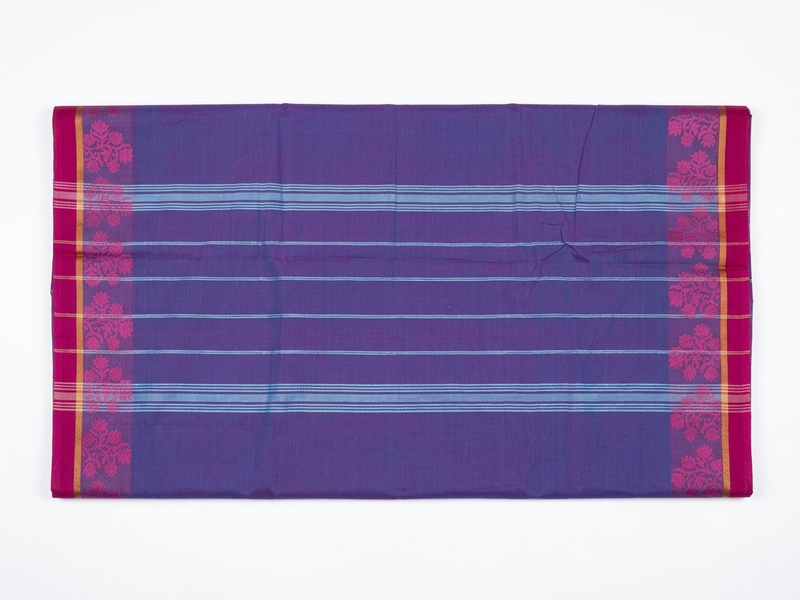 Handloom Cotton Saree with Zari & Thread Floral Border – Elegant Lavender Purple with Pink Contrast