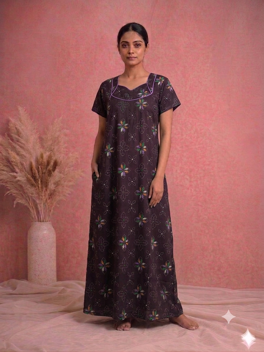 Meenu's Bluestar cotton nighty Wine red - 3XL