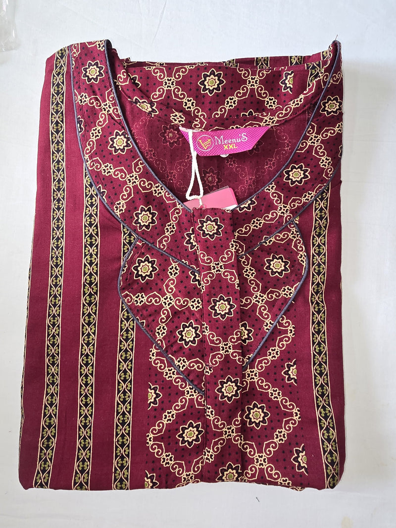Maroon patterned garment with gold accents on a white background
