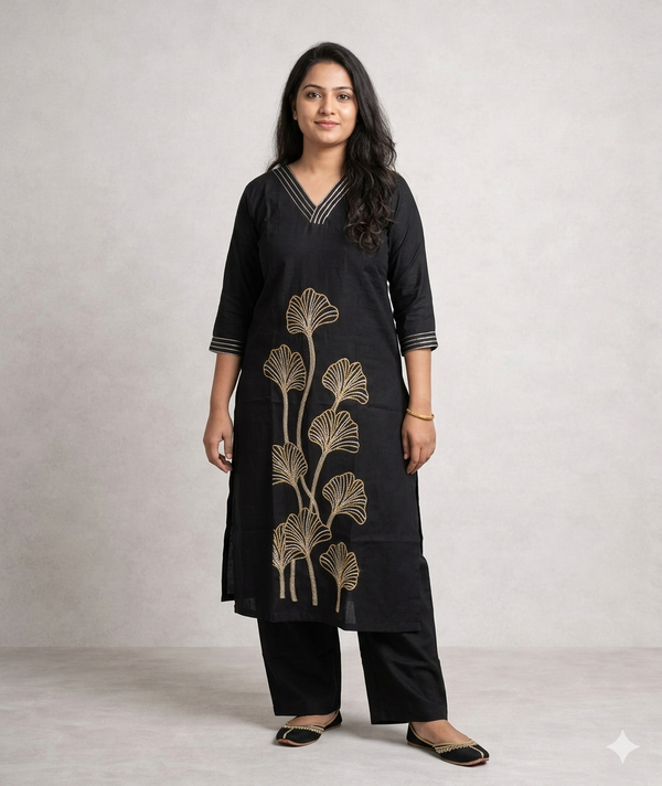 Cotton embroidered coord set - Black