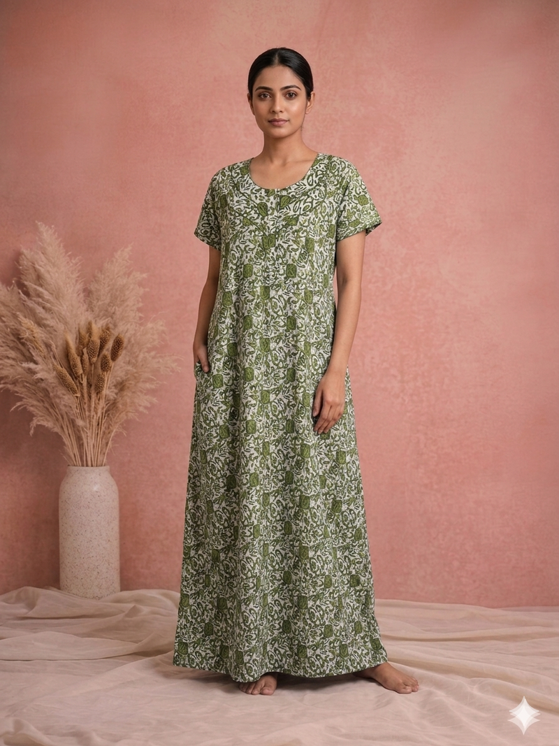 Meenu's Lotus Nighties - Mehandi green - XL