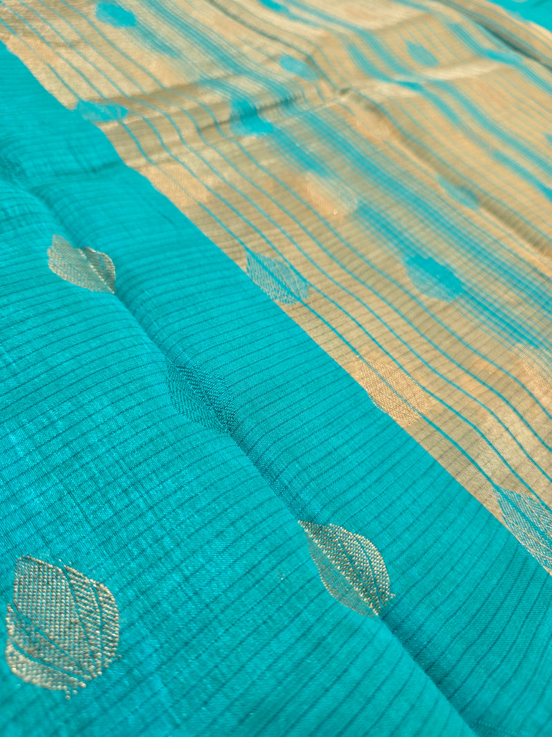 Turquoise Blue Semi Silk Saree featuring Silver Zari Weaving & Rich Zari Pallu