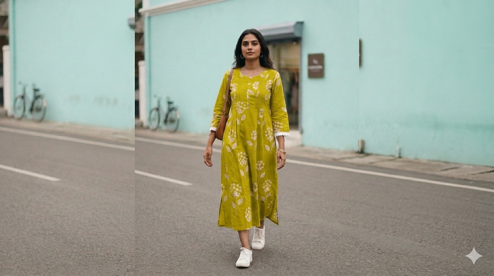 Jaipur cotton Anarkali kurti Yellow