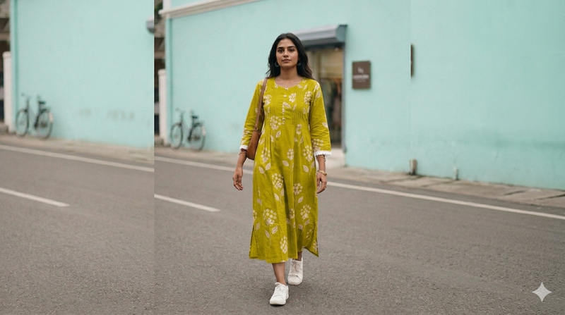 Jaipur cotton Anarkali kurti Yellow