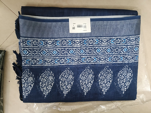 indigo Printed Linen Saree
