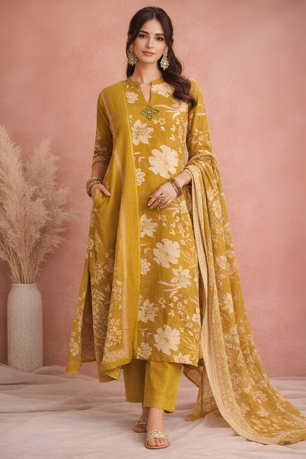 Pure cotton Mustard kurti set with Mirror work - XL