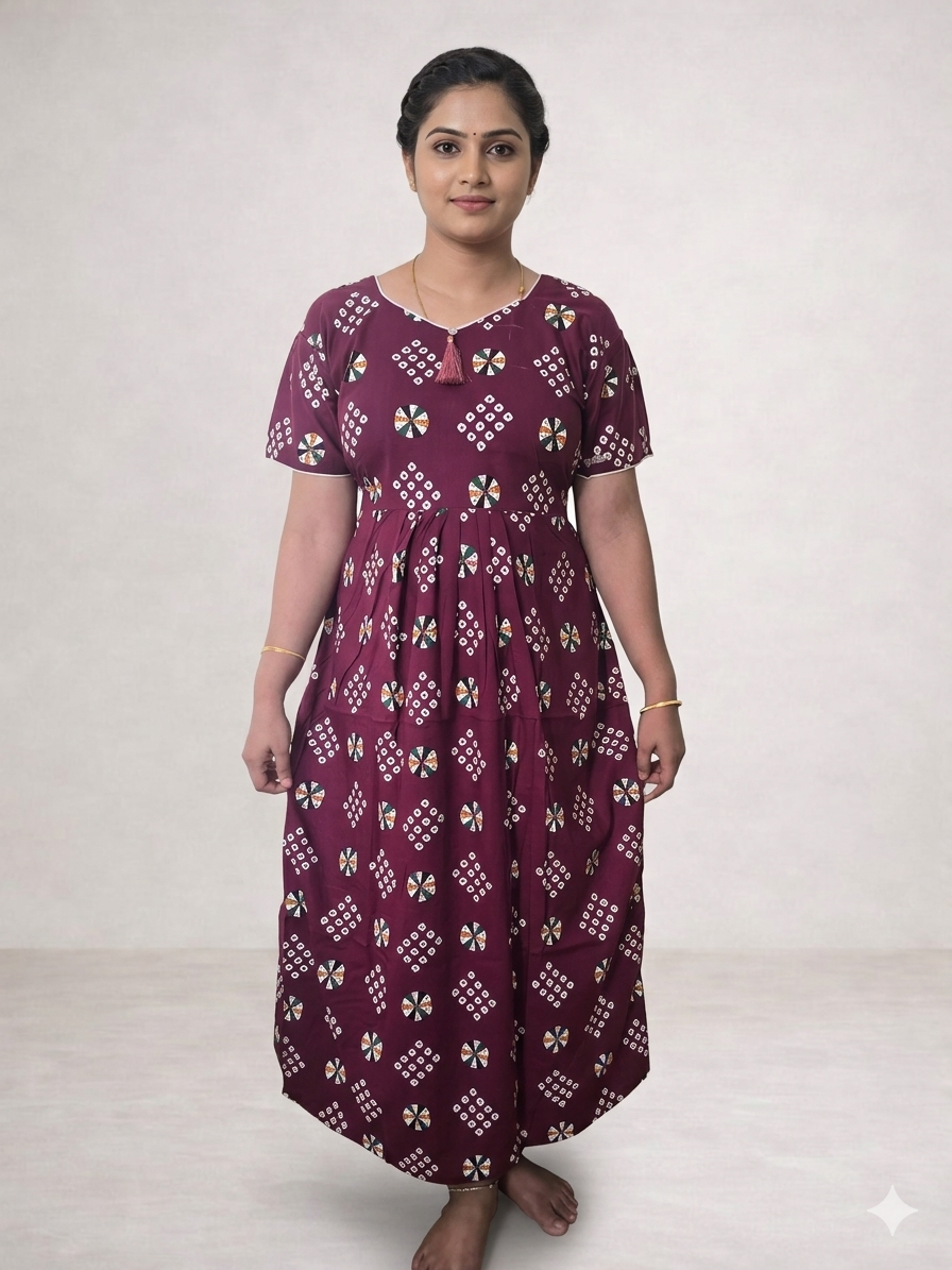 Shanthi printed Frock model cotton Nighty Purple