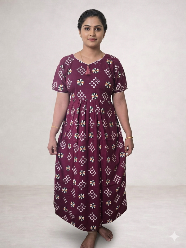 Shanthi printed Frock model cotton Nighty Purple
