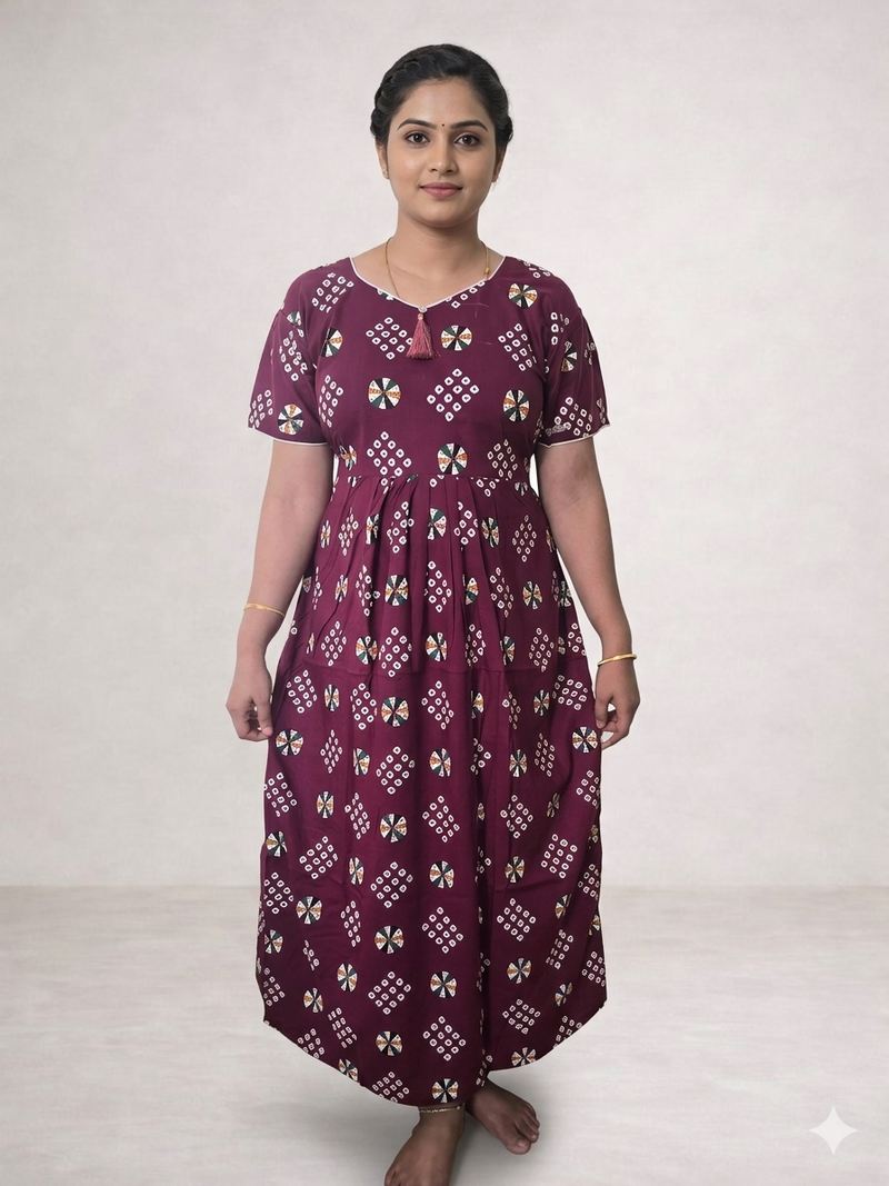 Shanthi printed Frock model cotton Nighty Purple