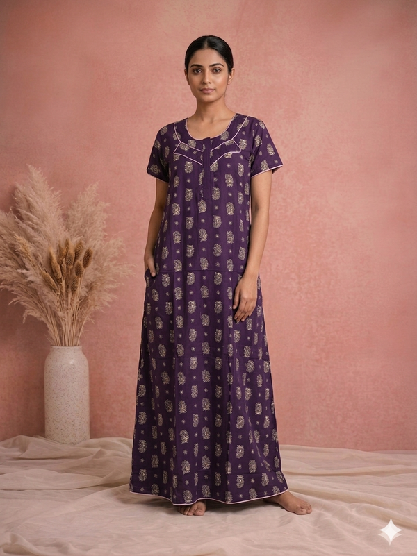 Meenu's Lotus Cotton nighty Purple L