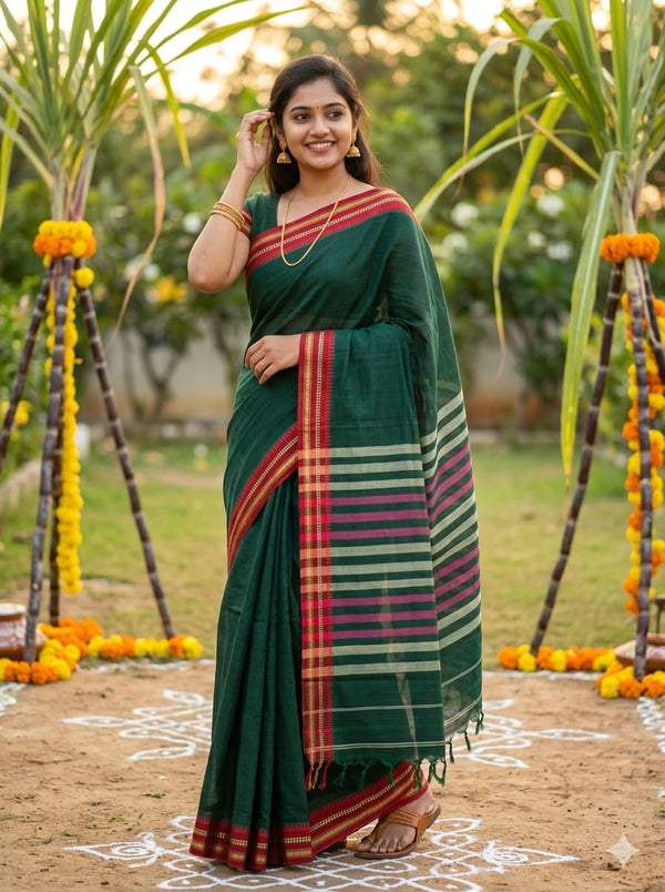 Narayanpet Cotton saree - Green