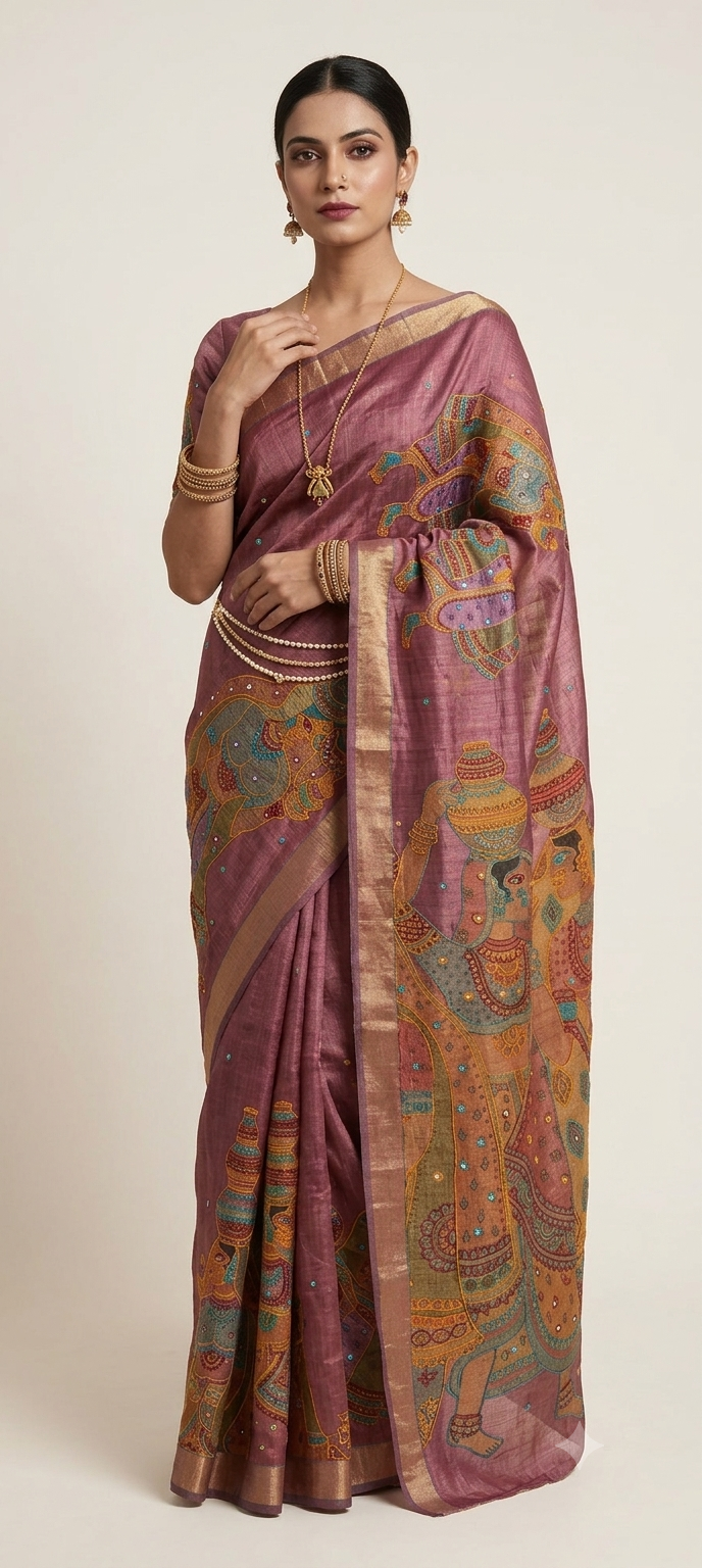 Premium Embroidered Tissue Saree with Mirror Work