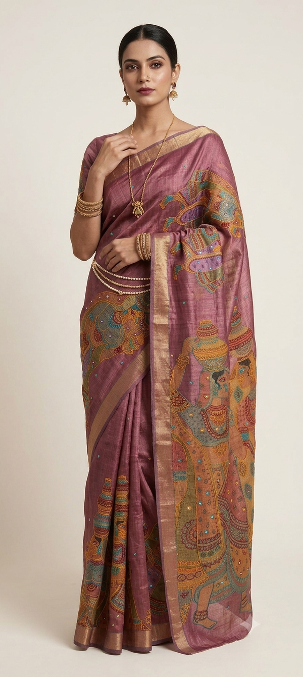 Premium Embroidered Tissue Saree with Mirror Work