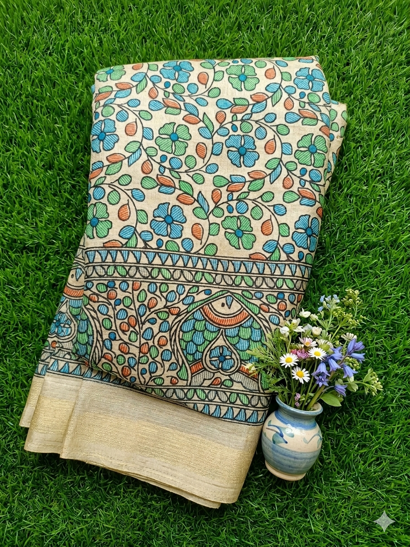 Printed Art silk saree with attached blouse