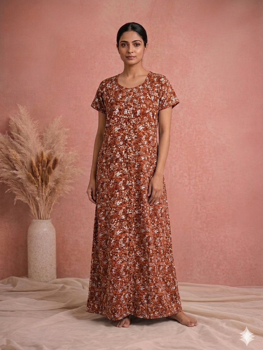 Meenu's Lotus Cotton nighty Rust Orange L