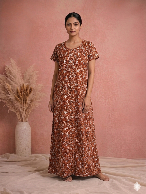 Meenu's Lotus Cotton nighty Rust Orange L