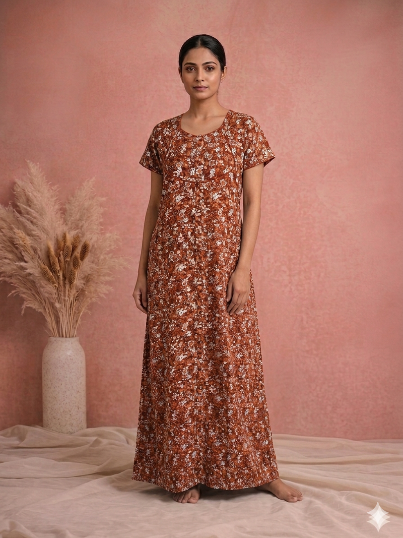 Meenu's Lotus Cotton nighty Rust Orange L