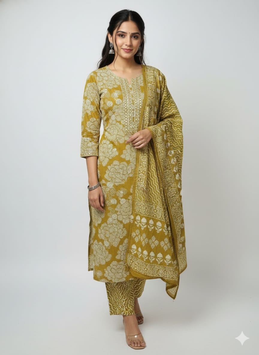Cotton Salwar set - Yellow