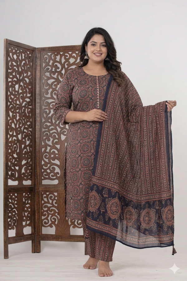Pure cotton Ajrakh kurti set