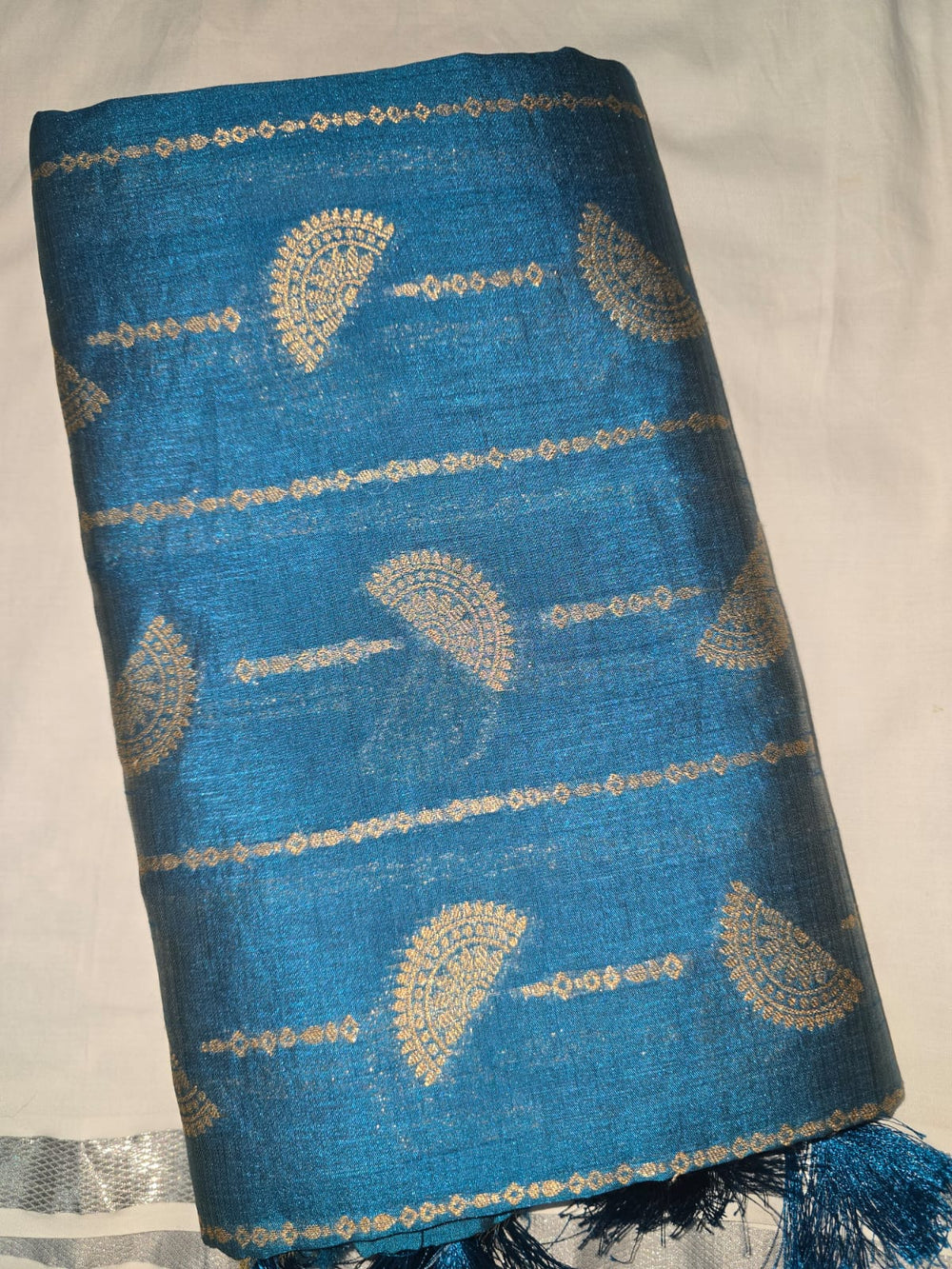 Sea Blue Semi Tussar Saree | Rich Zari Woven Pallu | Elegant Festive Drape