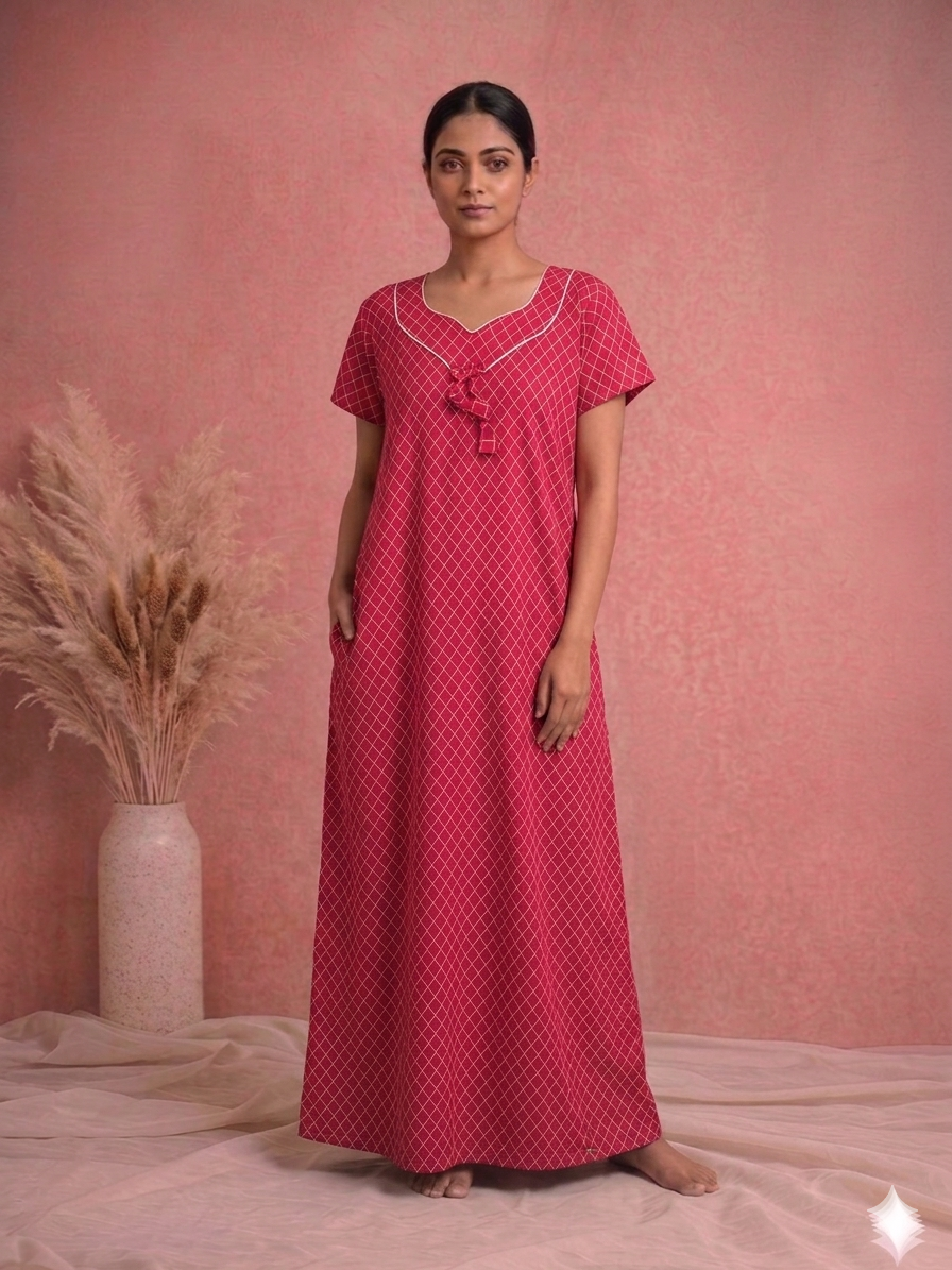 Meenu's Bluestar cotton nighty Pink - 3XL