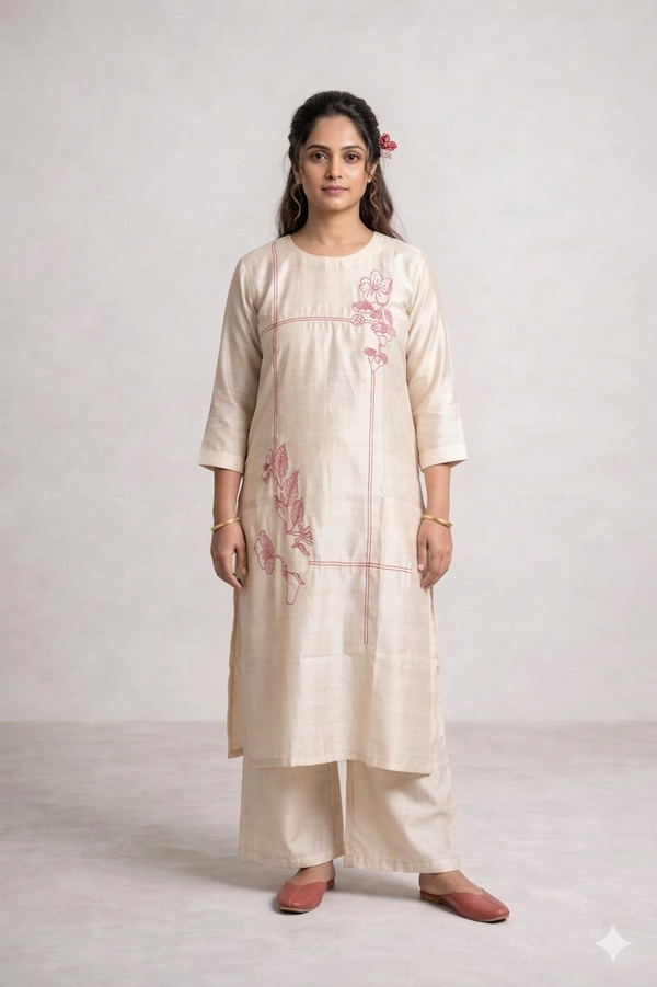 Embroidered co-ord set - Half white