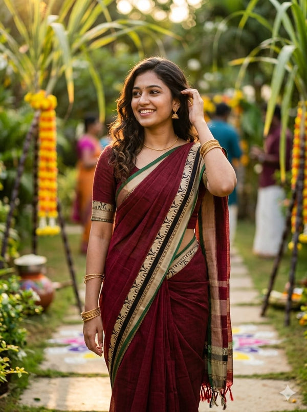 Narayanpet Cotton saree - Maroon