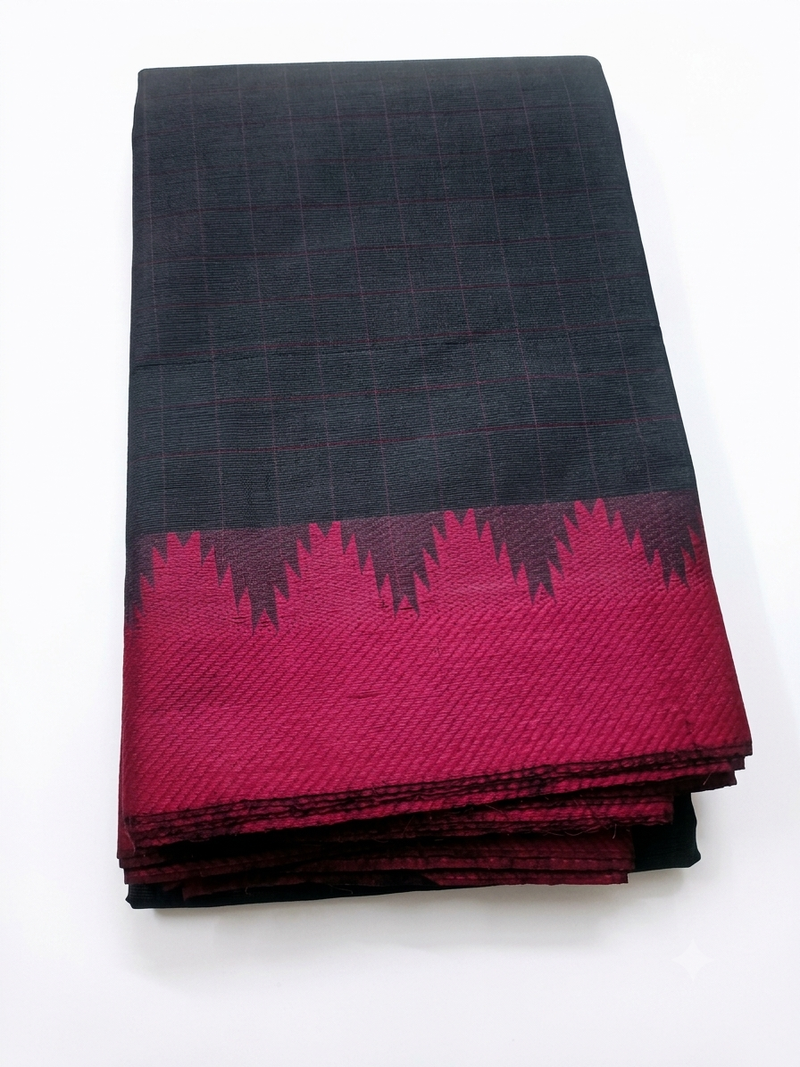 Handloom Cotton Saree with Thread Border – Dark Lavender & Magenta