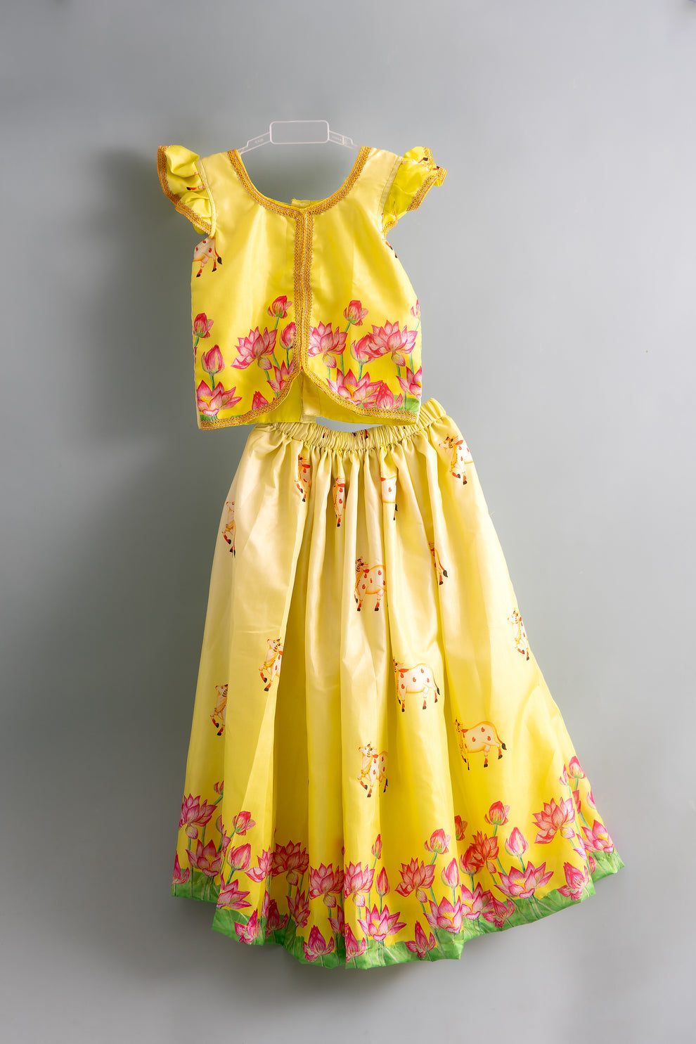 Sunshine Lotus & Cow Print Pattu Pavadai