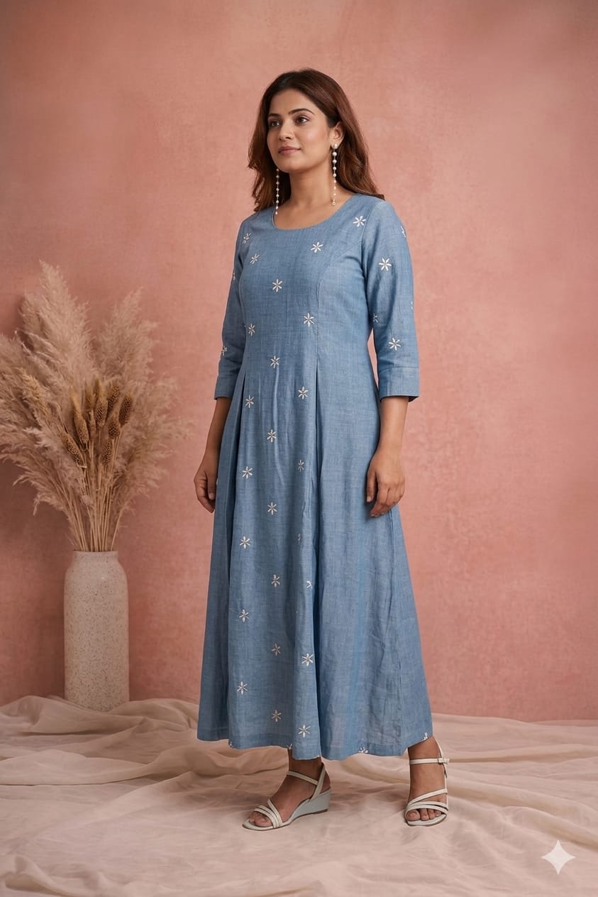 Ice Blue Cotton Maxi