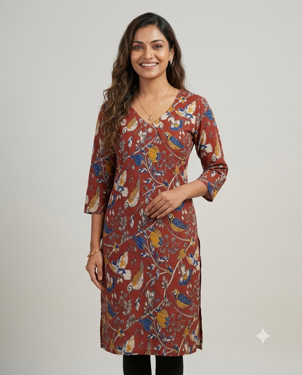 Maroon Branches - Kalamkari Cotton Kurti