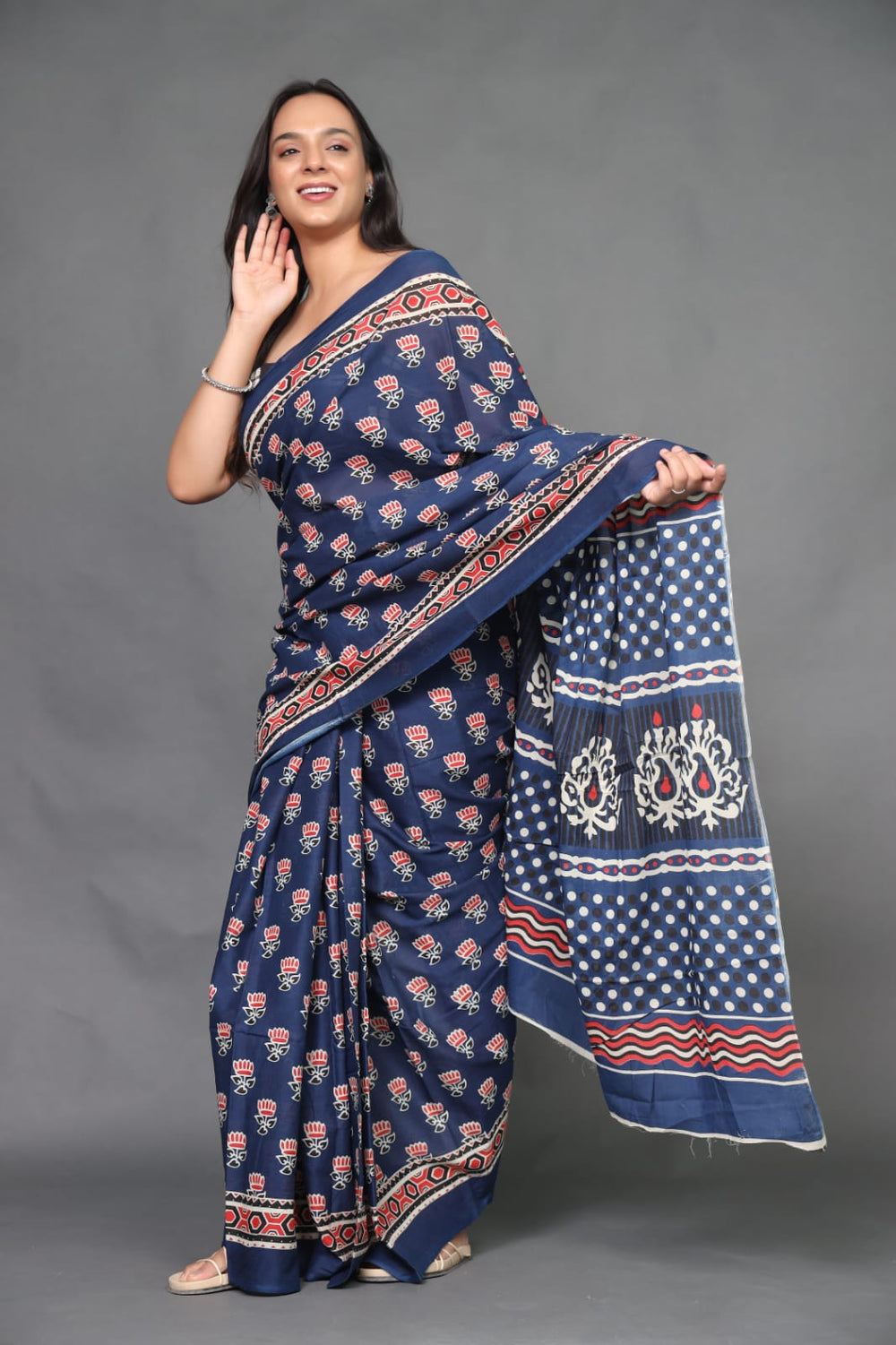 Dark Blue mul cotton saree