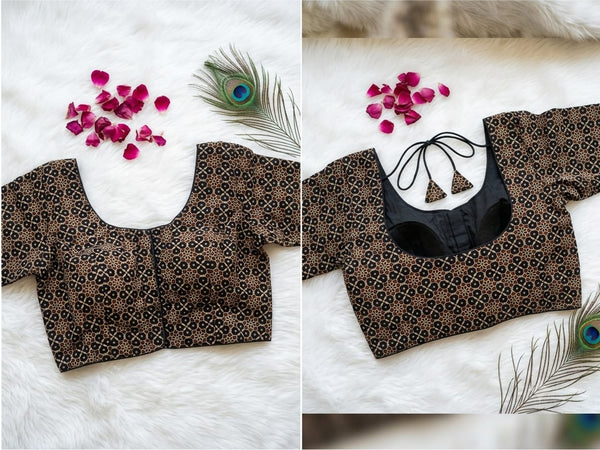 Pure Ajrak Readymade Blouse - Black