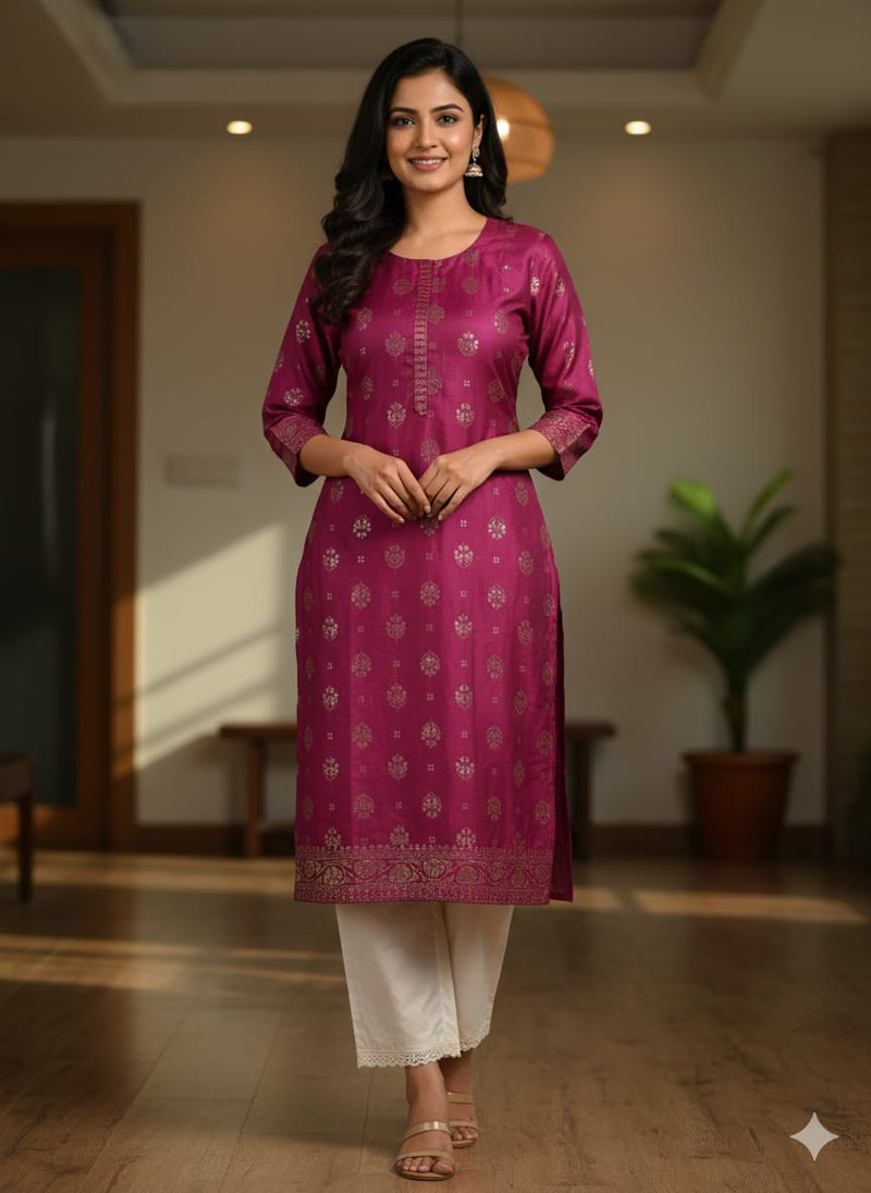 Silk cotton kurti set - Purple