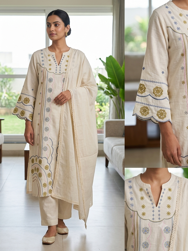 Excellent Khadhi cotton embroidered salwar set