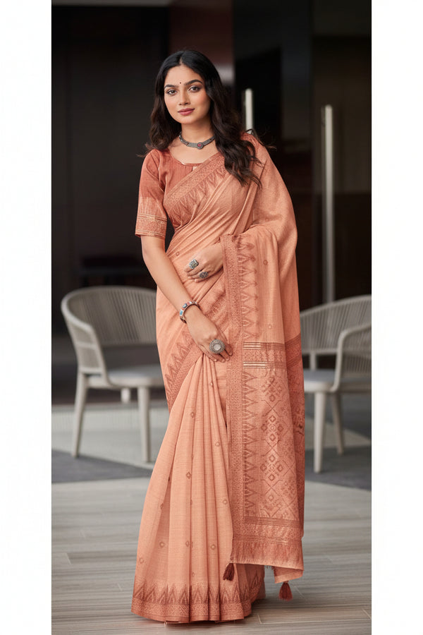 Pastel Orange Printed cotton saree