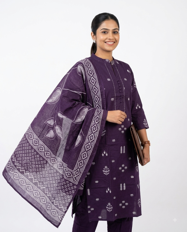 Jaipuri Cotton Kurti set Violet