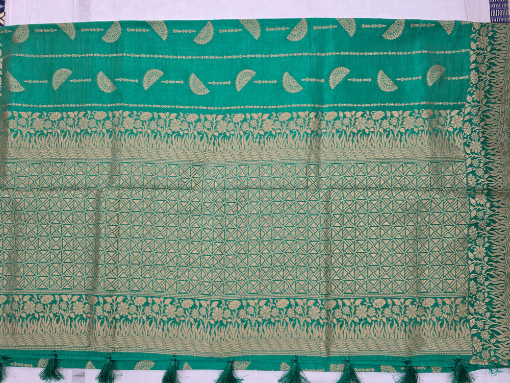 Peacock Teal Semi Tussar Saree | Rich Zari Woven Pallu | Elegant Festive Drape