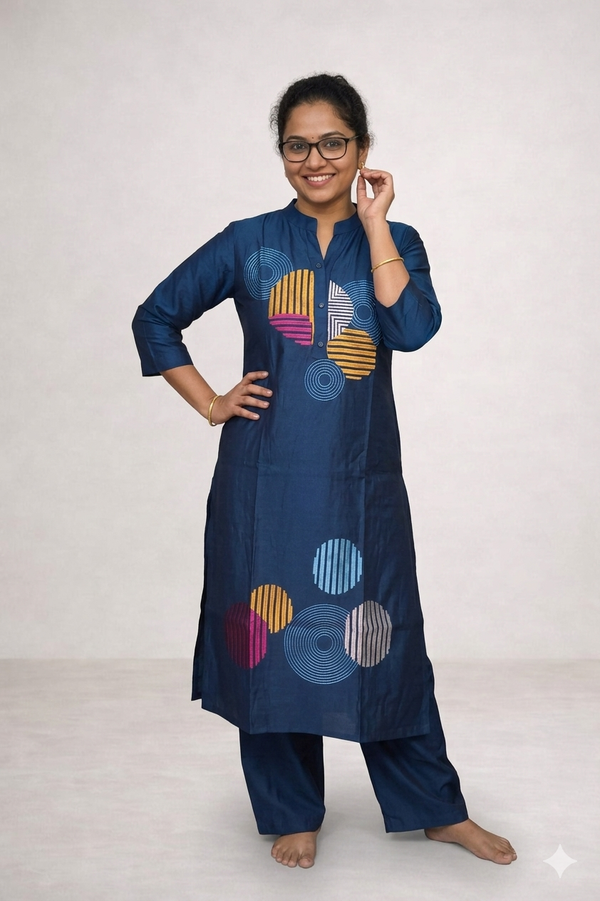 Cotton Embroidered coord set - Dark Indigo