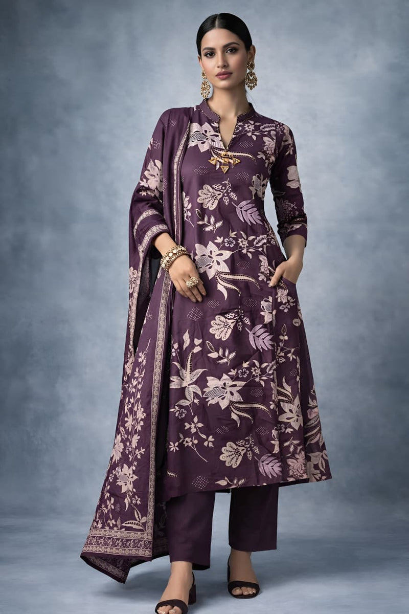 Pure cotton Purple kurti set with Mirror work - XL