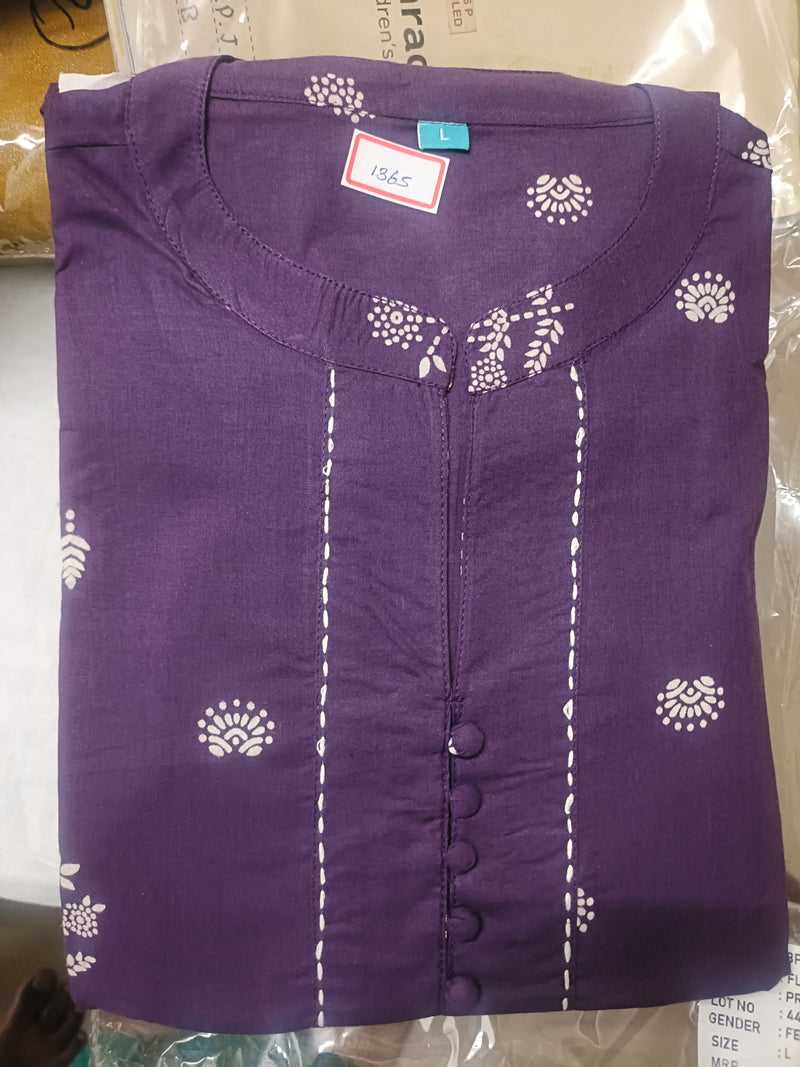 Jaipuri Cotton embroidered Kurti set Violet