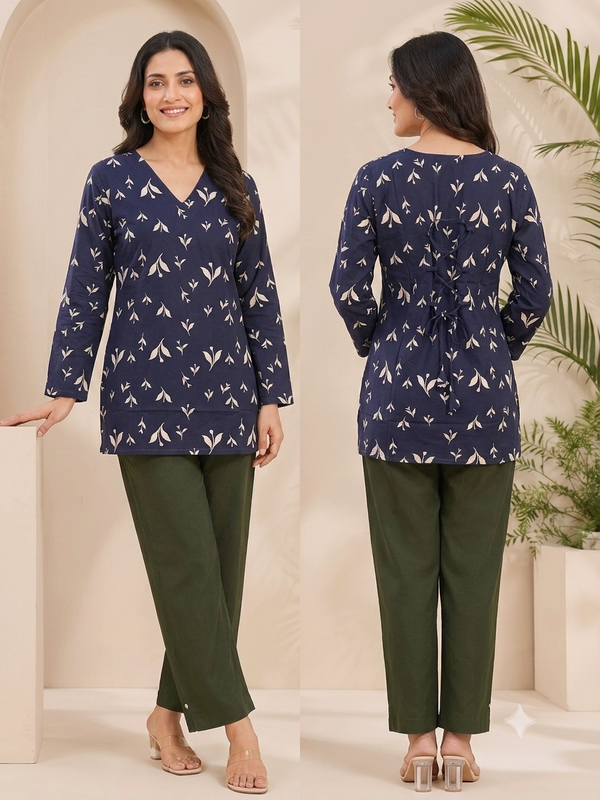 Navy Printed Tunics with Backknot
