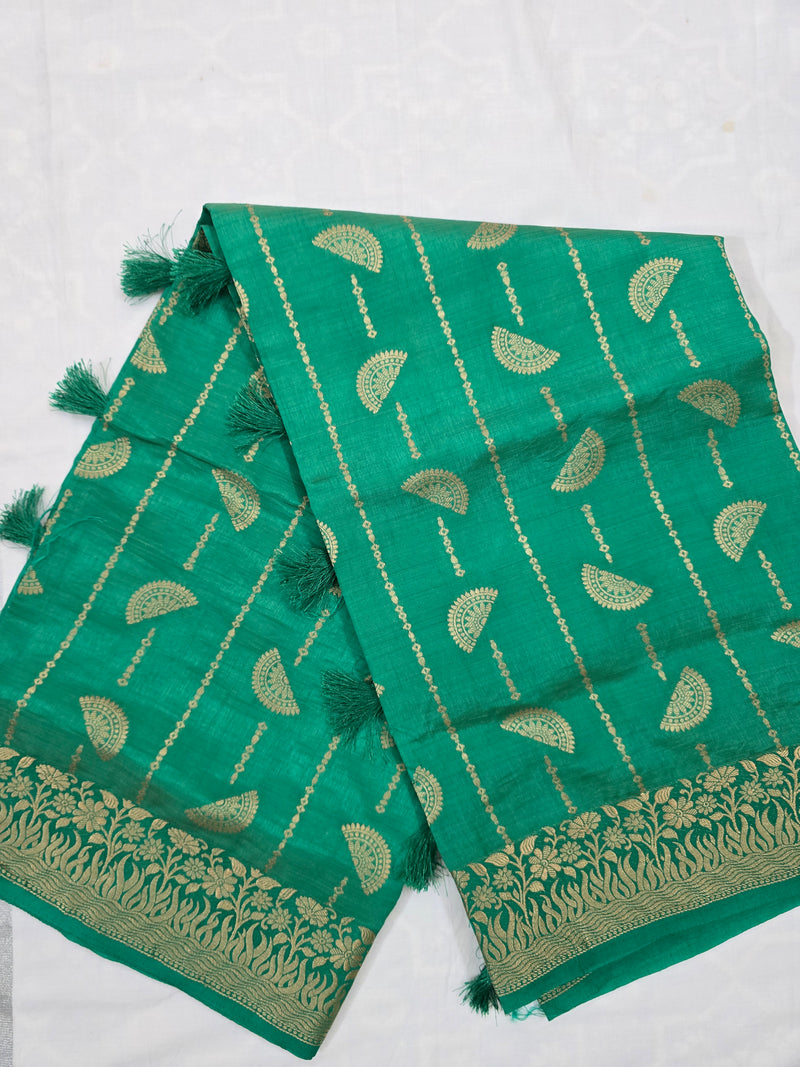 Peacock Teal Semi Tussar Saree | Rich Zari Woven Pallu | Elegant Festive Drape